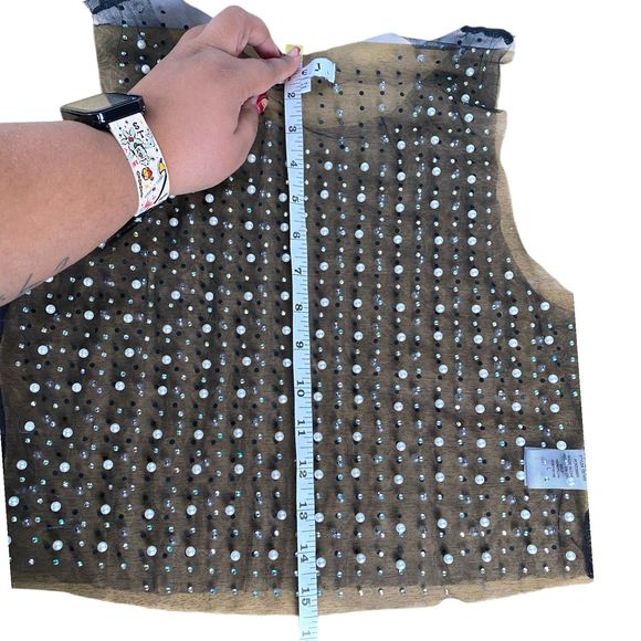 Love J Pearl & Gem Embellished See-Through Mesh Crop Top Large – 312 - Picture 6 of 10